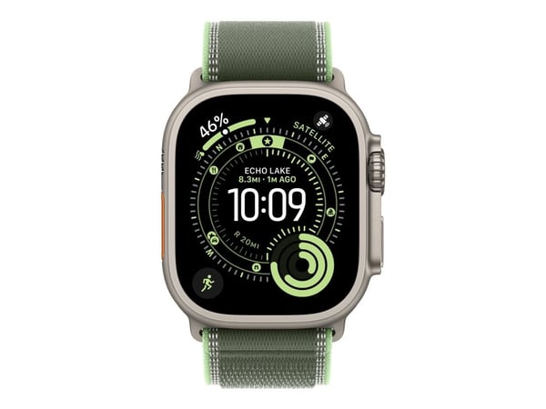 Apple - Sløyfe for smart armbåndsur - 49 mm, naturlig titanfinish - S/M-størrelse - grønn/neon - for Watch Hermès Series 9, SE 3, Series 10, Series...