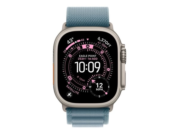 Apple - Sløyfe for smart armbåndsur - 49 mm, naturlig titanfinish - Liten størrelse - lys blå - for Watch Hermès Series 9, SE 3, Series 10, Series ...