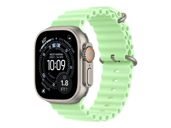 Apple - Förlängning av klockarmband för smart klocka - 49 mm, naturlig titanfinish - 130 - 250 mm - neongrön - för Watch Hermès Series 9, SE 3, Ser...