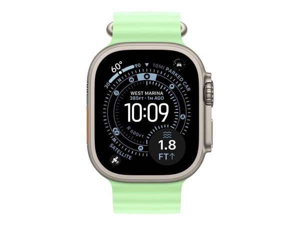 Apple - Forlengelse av klokkerem for smart armbåndsur - 49 mm, naturlig titanfinish - 130 - 250 mm - neongrønt - for Watch Hermès Series 9, SE 3, S...