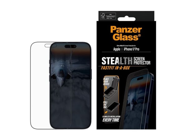 PanzerGlass - Skjermbeskyttelse for mobiltelefon - UWF stealth, EN - glass - rammefarge svart - for Apple iPhone 17 Pro