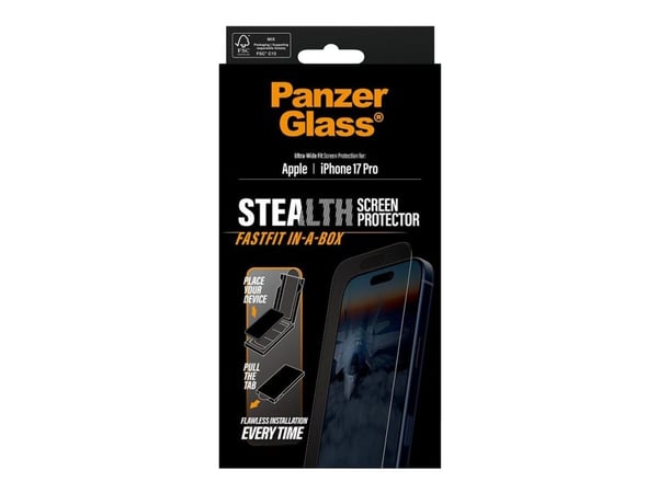 PanzerGlass - Skjermbeskyttelse for mobiltelefon - UWF stealth, EN - glass - rammefarge svart - for Apple iPhone 17 Pro