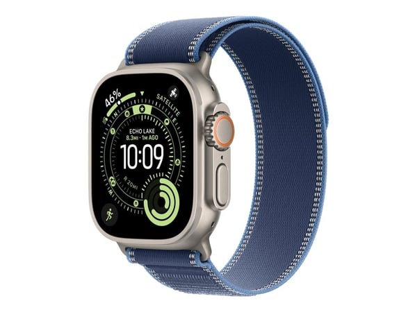 Apple - Älykellosilmukka - 49 mm, luonnon titaanipinta - koko S/M - sininen/vaaleansininen - Watch Hermès Series 9, SE 3, Series 10, Series 11, Ser...