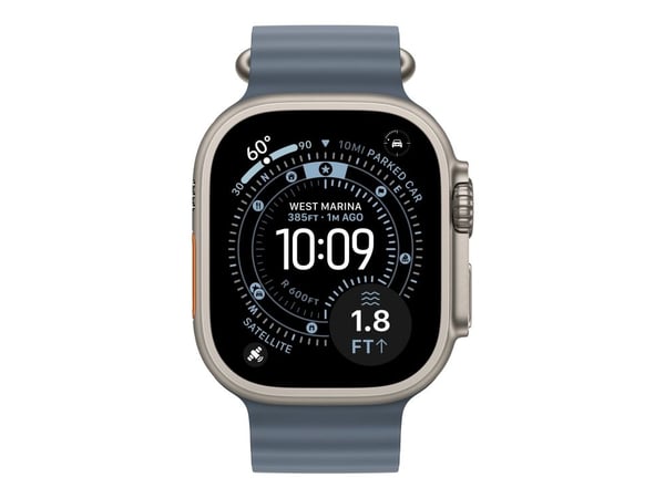 Apple Natural Titanium Finish, ranneke, SmartWatch, sininen, Apple, Apple Watch: 44mm, 45mm, 46mm, 49mm, fluoroelastomeeri, titaani, Titanium