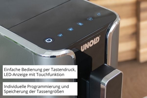 Unold Kaffeevollautomat LUCA 28835, 1,2 l, Kaffe bønner, Innebygd kaffekvern, 1470 W, Svart, Rustfritt stål