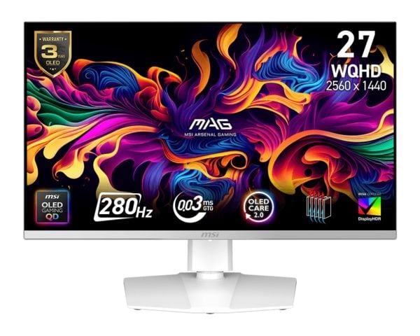 MSI MAG 272QPW QD-OLED X28 - OLED-skjerm - gaming - 27" (26.5" synlig) - 2560 x 1440 WQHD @ 280 Hz - 1000 cd/m² - 1500000:1 - DisplayHDR 400 True B...