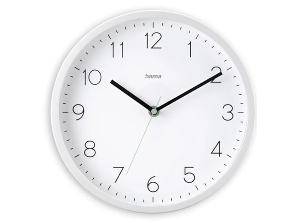 Hama Menorca, Vegg, Radiostyrt klokke, Rund, Hvit, Plast, Glass