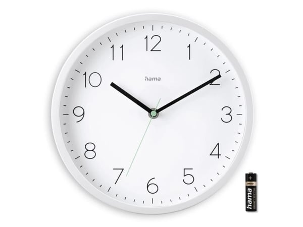 Hama Menorca, Vegg, Radiostyrt klokke, Rund, Hvit, Plast, Glass