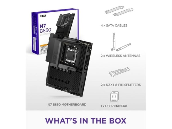 NZXT N7 B850 - Hovedkort - ATX - Socket AM5 - AMD B850 Chipset - USB-C 3.2 Gen 2x2, USB 3.2 Gen 1, USB 3.2 Gen 2, USB-C 3.2 Gen2 - 2.5 Gigabit LAN,...