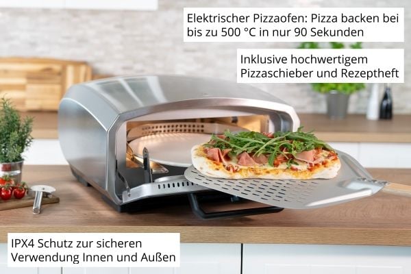 Unold Pizzaofen Enzo 68916, 1 pizza(er), Rustfritt stål, Digitalt, 500 °C, 1 timer, 0,9 m