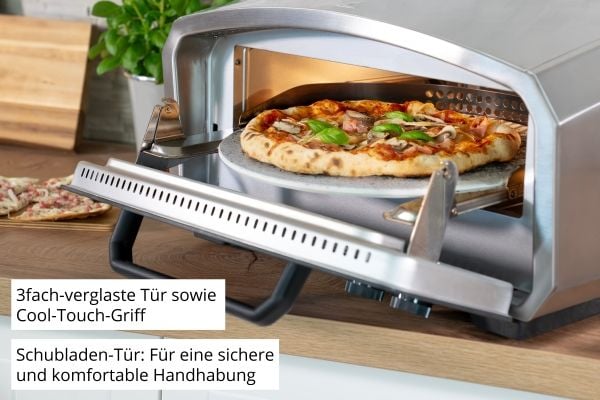 Unold Pizzaofen Enzo 68916, 1 pizza(er), Rustfritt stål, Digitalt, 500 °C, 1 timer, 0,9 m