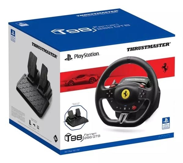Thrustmaster T98-P Ferrari 296 GTB, Ratt + pedaler, PC, PlayStation 4, PlayStation 5, D-pute, Modusknapp, Menyknapp, Analog/digital, 240°, Koblet m...