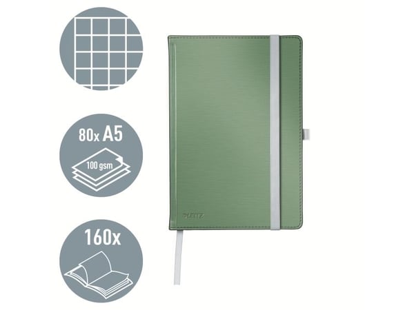 Leitz Style - Notisbok - eskebundet - A5 (145 x 210 mm) - 80 ark / 160 sider - elfenbenspapir - rutet - olive green cover