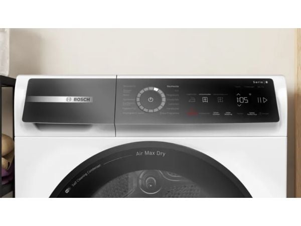 Bosch Serie 8 WRB247C40, Frittstående, Frontmatet, Varme pumpe, Hvit, Berøringskontroll, Riktig/Høyre