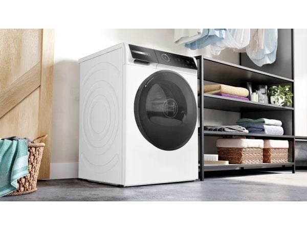 Bosch Serie 8 WRB247C40, Frittstående, Frontmatet, Varme pumpe, Hvit, Berøringskontroll, Riktig/Høyre