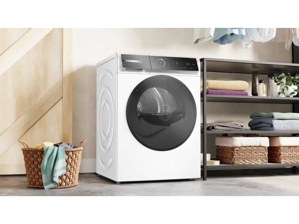 Bosch Serie 8 WRB247C40, Frittstående, Frontmatet, Varme pumpe, Hvit, Berøringskontroll, Riktig/Høyre