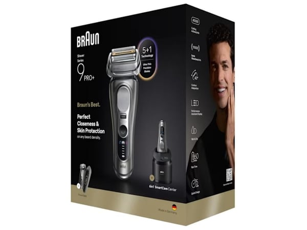 Braun Series 9 Pro+ 9675cc, Barberingsmaskin, Grå, Sølv, Rustfritt stål, Knapper, LED, AC / batteri