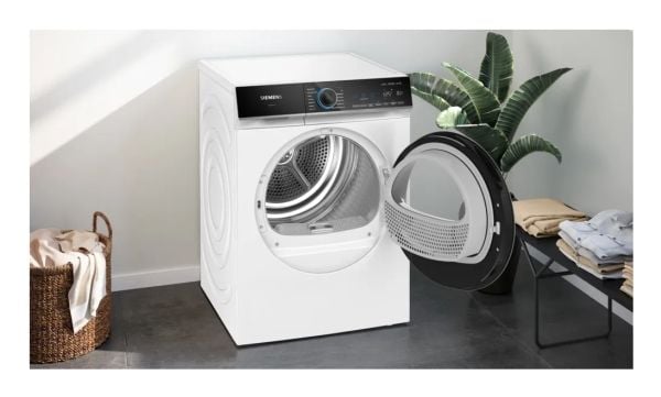 Siemens WR47B2C40, Frittstående, Frontmatet, Varme pumpe, Hvit, Rotasjon, Berøringskontroll, Riktig/Høyre