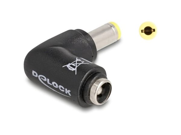 Delock - Strømadapter - 5,5 x 2,5 mm DC-jakk (hann) til 5,5 x 2,5 mm DC-jakk (hunn) vinklet - 20 V - 5 A - svart