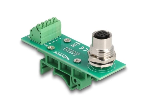 Delock - Nettverksadapter - 4-stifts M12-A (hunn) til 5-pins terminalblokk - DIN-rail mountable