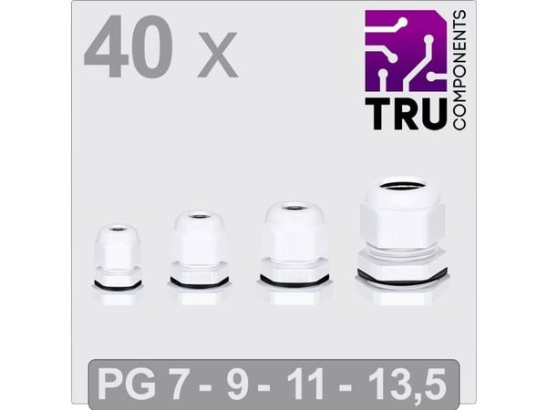 TRU COMPONENTS TC-13448632 Kaapeliläpivienti PG7, PG9, PG11, PG13.5 Polyamidi Valkoinen 40 kpl