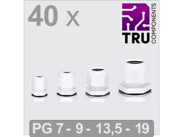 TRU COMPONENTS TC-13448628 Kaapeliläpivienti Polyamidi Valkoinen 40 kpl