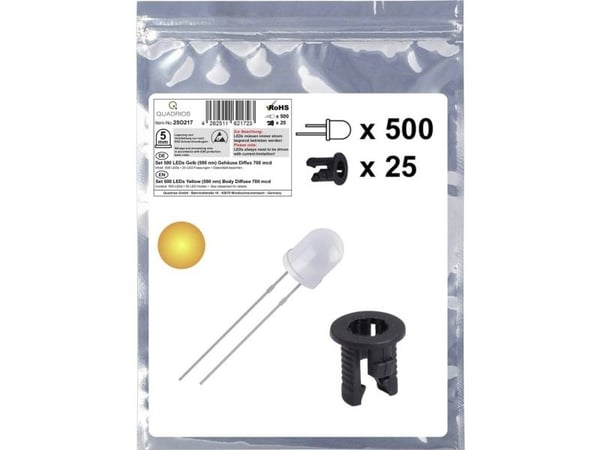 Quadrios 25O217 LED-sortimentti Gul Rund 5 mm 700 mcd 20 mA 2,0 V 2,0 V