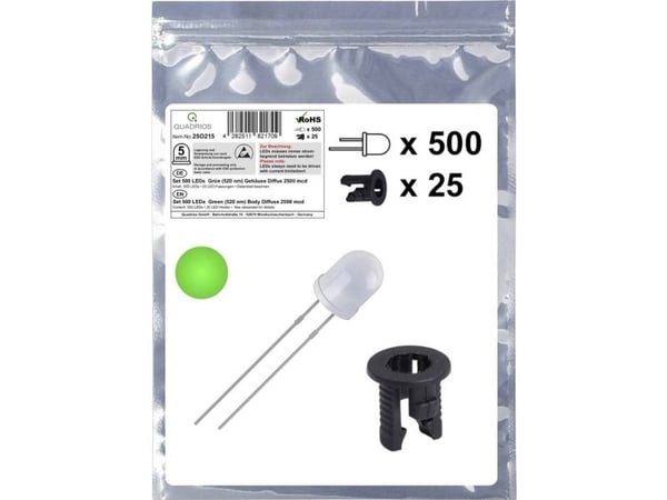 Quadrios 25O215 LED-valikoima Vihreä pyöreä 5 mm 2500 mcd 20 mA 3,0 V