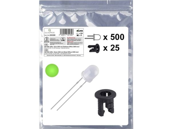 Quadrios 25O209 LED-valikoima Vihreä pyöreä 3 mm 2500 mcd 20 mA 3,0 V