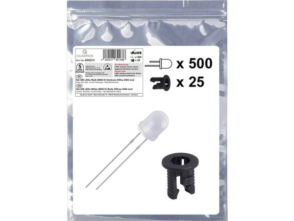 Quadrios 25O213 LED-valikoima Valkoinen pyöreä 5 mm 2500 mcd 20 mA 3.0 V