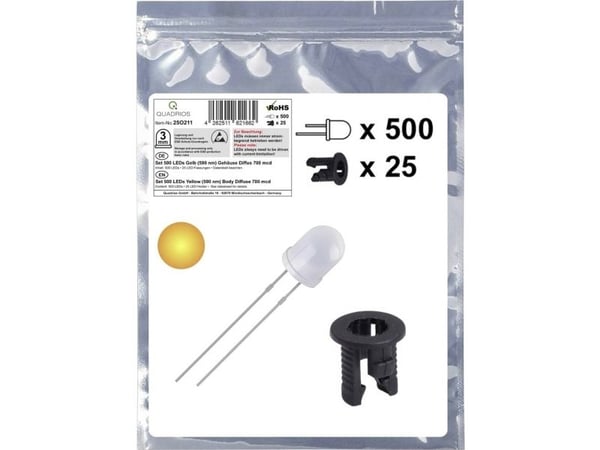 Quadrios 25O211 LED-sortimentti Gul Rund 3 mm 700 mcd 20 mA 2,0 V 2,0 V