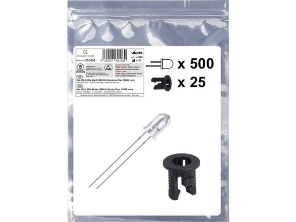 Quadrios 25O228 LED-valikoima Valkoinen pyöreä 5 mm 15000 mcd 20 mA 3,0 V