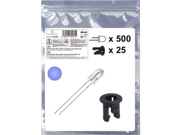 Quadrios 25O226 LED-sortiment Blå Rund 5 mm 2500 mcd 20 mA 3,0 V 3,0 V