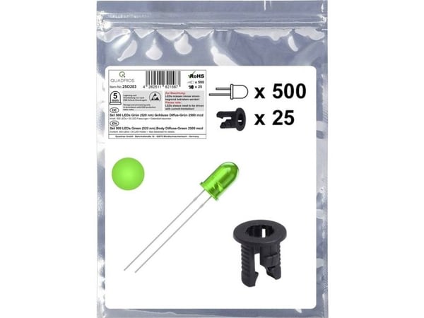 Quadrios 25O203 LED-valikoima Vihreä pyöreä 5 mm 2500 mcd 20 mA 3,0 V
