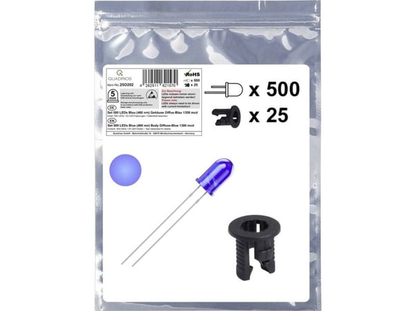 Quadrios 25O202 LED-sortiment Blå Rund 5 mm 1300 mcd 20 mA 3,0 V 3,0 V