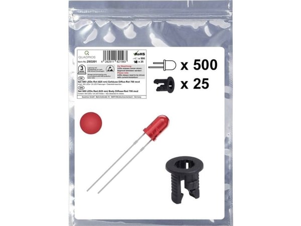 Quadrios 25O201 LED-sortiment röd rund 3 mm 700 mcd 20 mA 2,0 V