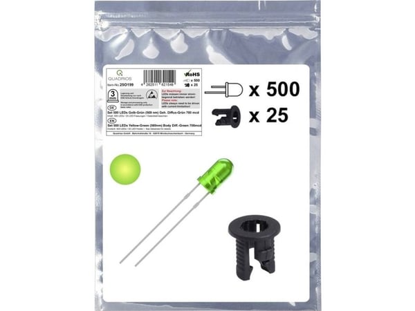 Quadrios 25O199 LED-sortiment gulgrön rund 3 mm 700 mcd 20 mA 2.0 V
