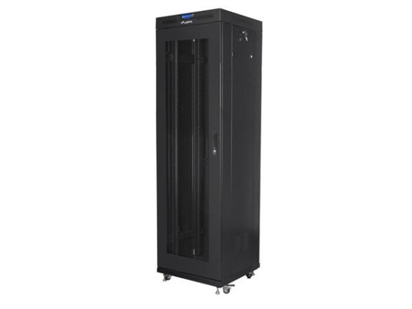 Lanberg V2 - Rack skap - flat pack, with mesh door, 600x600 - fritt stående - RAL 9004, svart - 42U - 19"