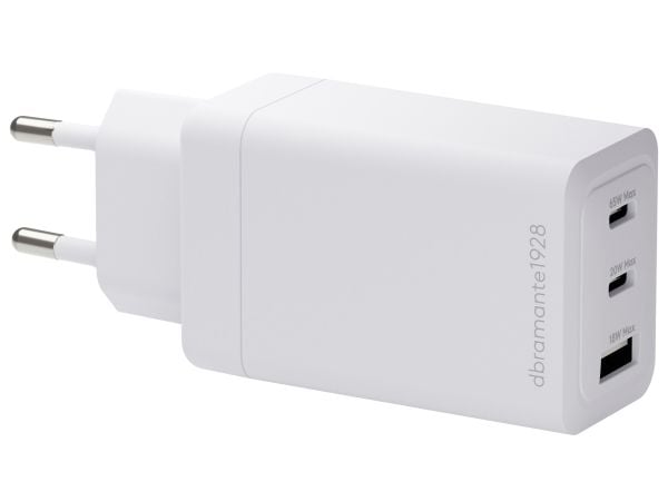 dbramante1928 re-charge - Strømadapter - 65 watt - 3 utgangskontakter (2 x USB-C, USB) - hvit