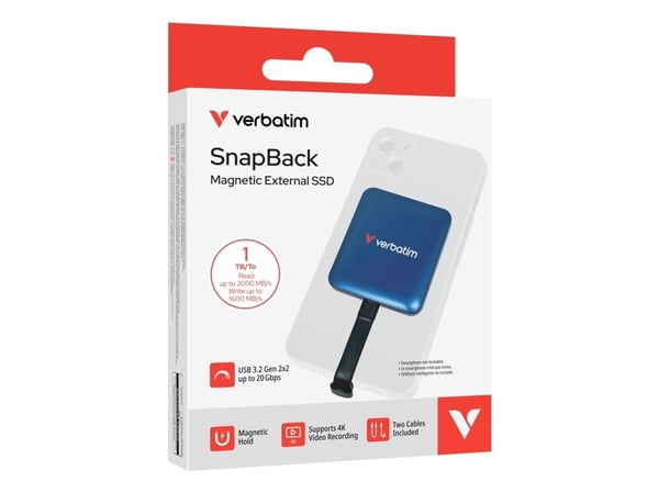 Verbatim SnapBack SSD, 1 TB, USB Type-C, USB 3.2 Gen 2x2, 2000 MB/s, 20 Gbit/s, sininen