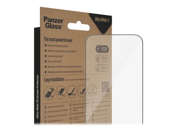 PanzerGlass - Skjermbeskyttelse for mobiltelefon - ultrabred passform - glass - rammefarge svart - for Apple iPhone 14 Pro