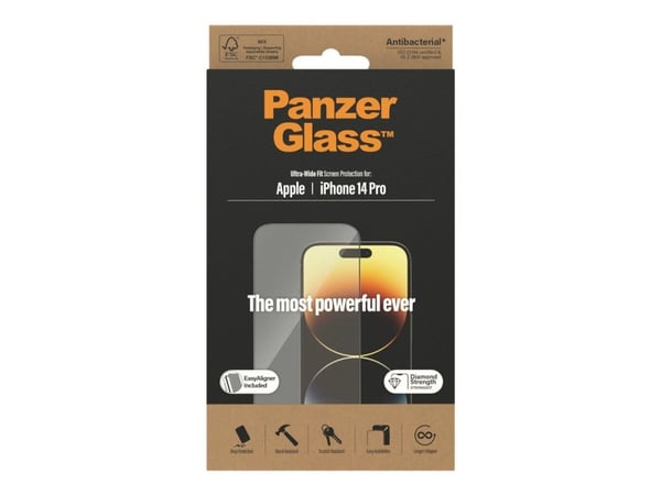 PanzerGlass - Skjermbeskyttelse for mobiltelefon - ultrabred passform - glass - rammefarge svart - for Apple iPhone 14 Pro