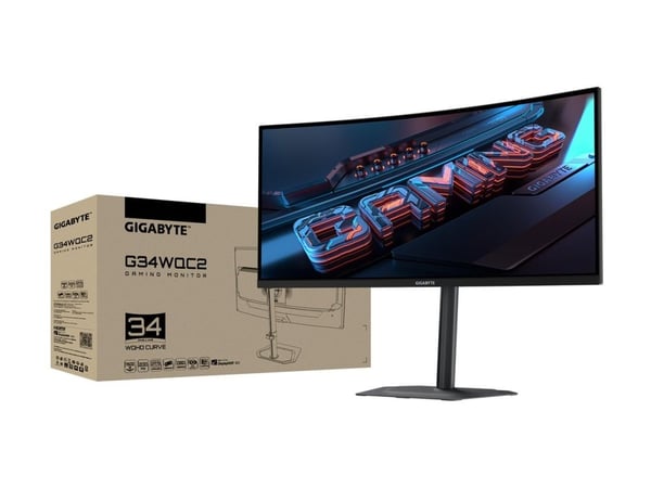 Gigabyte G34WQC2 - LED-skjerm - gaming - kurvet - 34" - 3440 x 1440 WQHD @ 200 Hz - VA - 450 cd/m² - 4000:1 - DisplayHDR 400 - 1 ms - 2xHDMI, 2xDis...