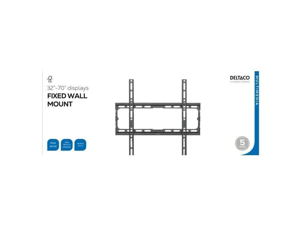 DELTACO - Monteringssett (veggmontering) - for flatpanel - fast, 45 kg - svart - skjermstørrelse: 32"-70"