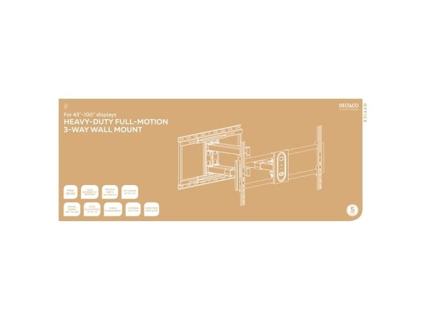 DELTACO Office - Monteringssett (veggmontering) - for flatpanel - tungduty fullbevegelse 3-veis, 80 kg - svart - skjermstørrelse: 43"-100"