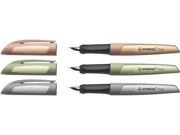 STABILO Flow Monochrome, Khaki, Patronpåfyllingssystem, Blå, Italic-spiss, Iridium-stål, Medium