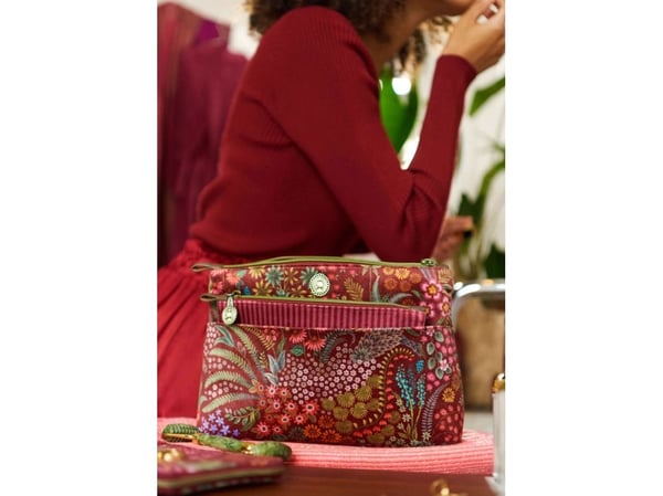 Caryn Cosmetic Bag Combi Querida Velvet Red 26x7,5x18 cm/22x1x13 cm
