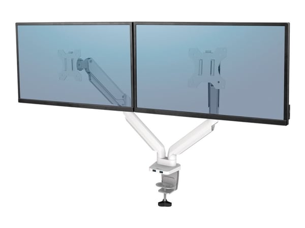 Fellowes Platinum Series - Monteringssett - justerbare dobbeltarmer - for 2 skjermer - aluminium - hvit - skjermstørrelse: inntil 27" - skrivebords...