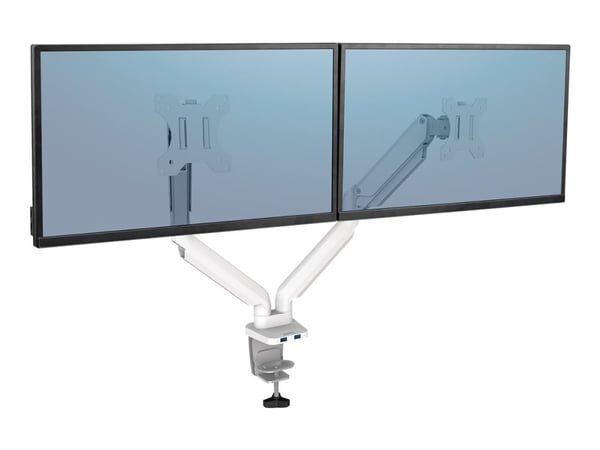 Fellowes Platinum Series - Monteringssett - justerbare dobbeltarmer - for 2 skjermer - aluminium - hvit - skjermstørrelse: inntil 27" - skrivebords...