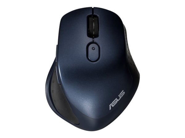 ASUS MW203 - Mus - ergonomisk - optisk - 6 knapper - trådløs - 2.4 GHz, Bluetooth - USB trådløs mottaker - blå